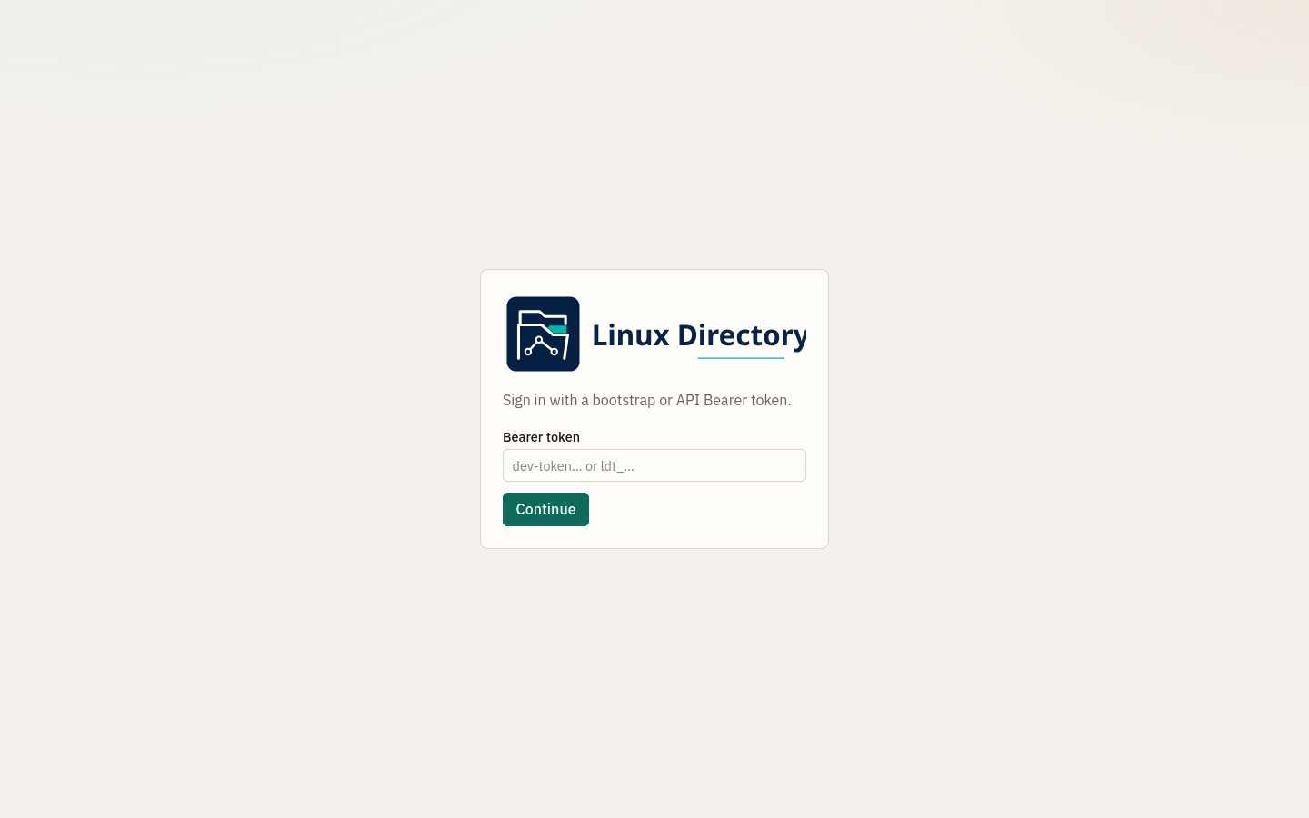 Sign in with an API or bootstrap token
